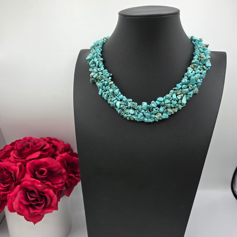 Silver Tone Womens Turquoise Choker Beaded Statement Necklace Summer Ethnic 20"